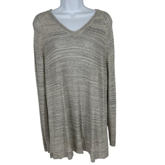 Soft Surroundings V-Neck Long Sleeve Knit Sweater With Lace-Up Back Detail Sz XL - Picture 1 of 13
